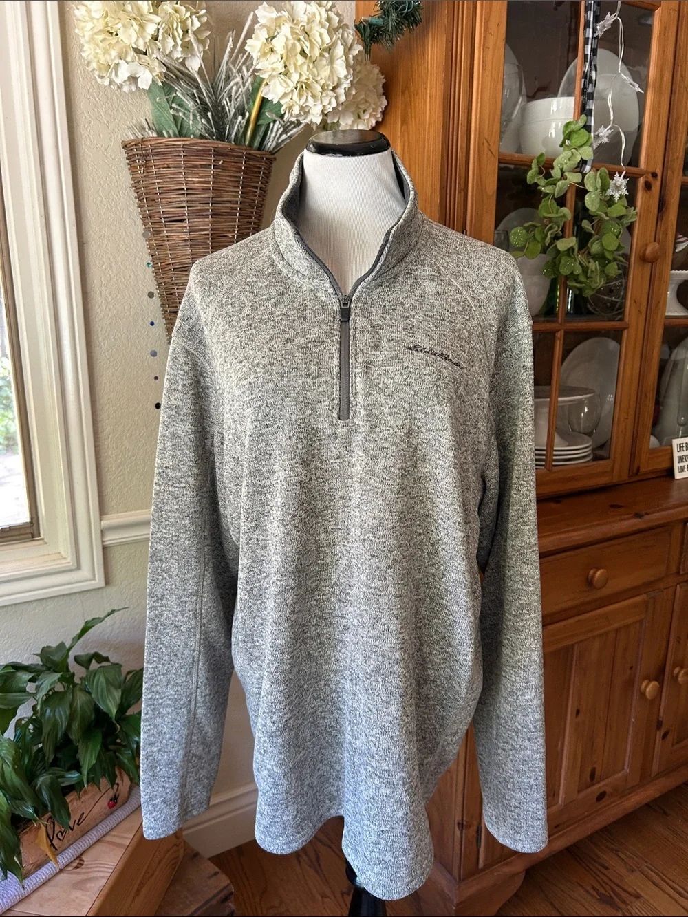 Eddie Bauer Light Gray Quarter-Zip Pullover Sweater